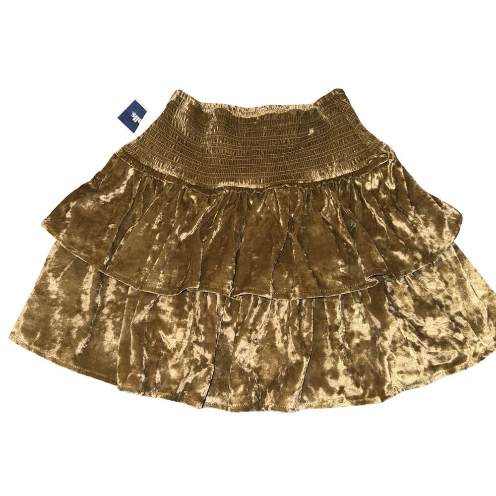 NWT Aerie Velvet Ruffled Mini Skirt XS Brown Summer Soft Smocked Waist Tiered